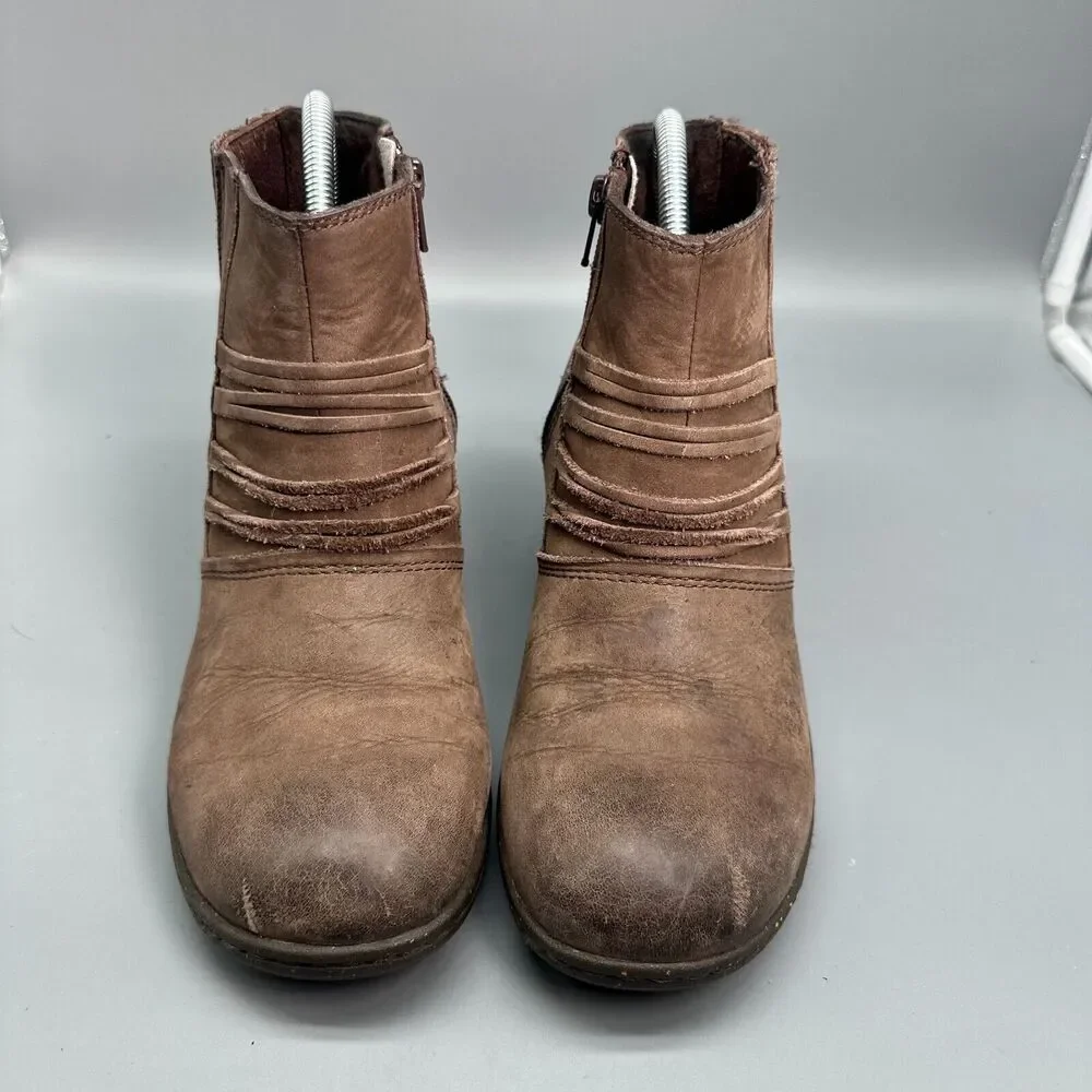 Keen Zurich Women's 9 Brown Leather Ankle Boot Pull On Side Zip Wedge Heel